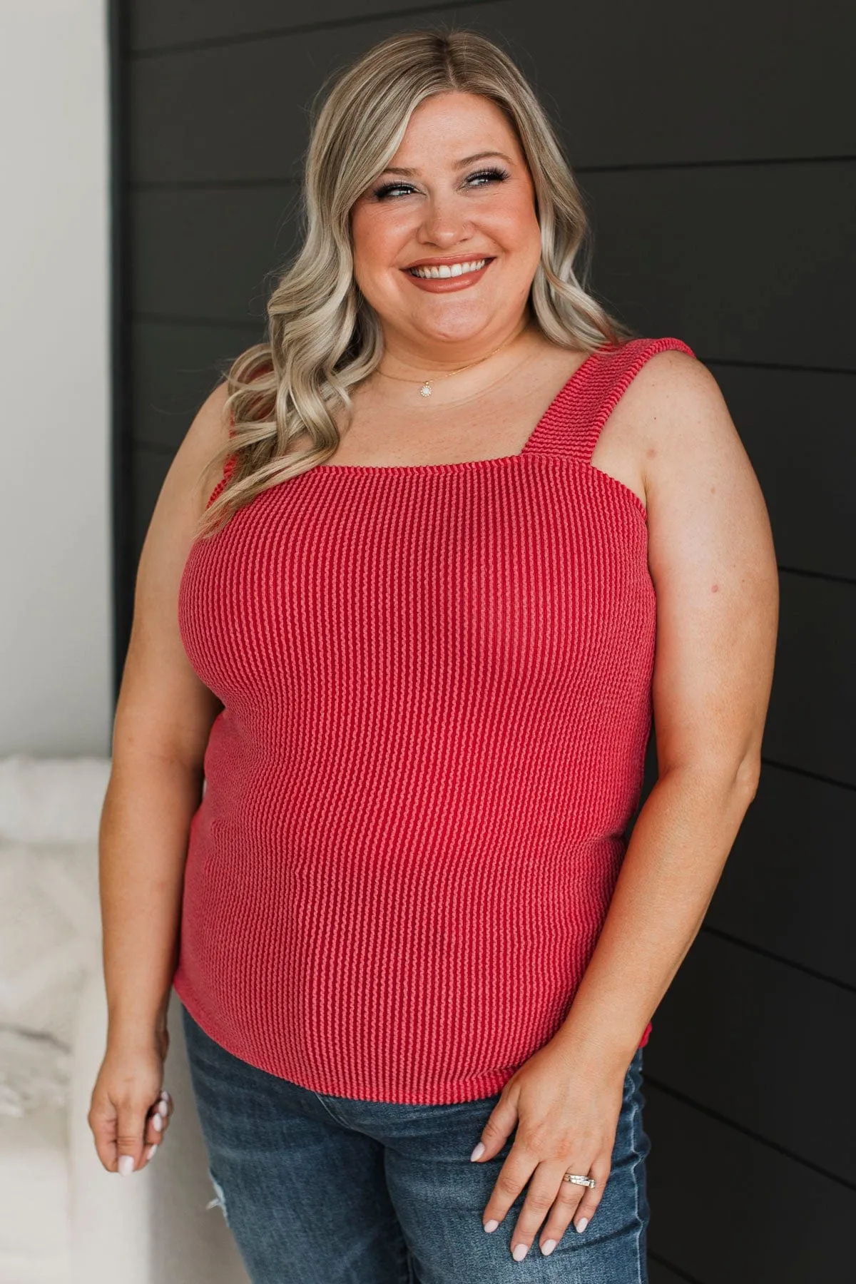 So Many Smiles Ribbed Tank Top- Red