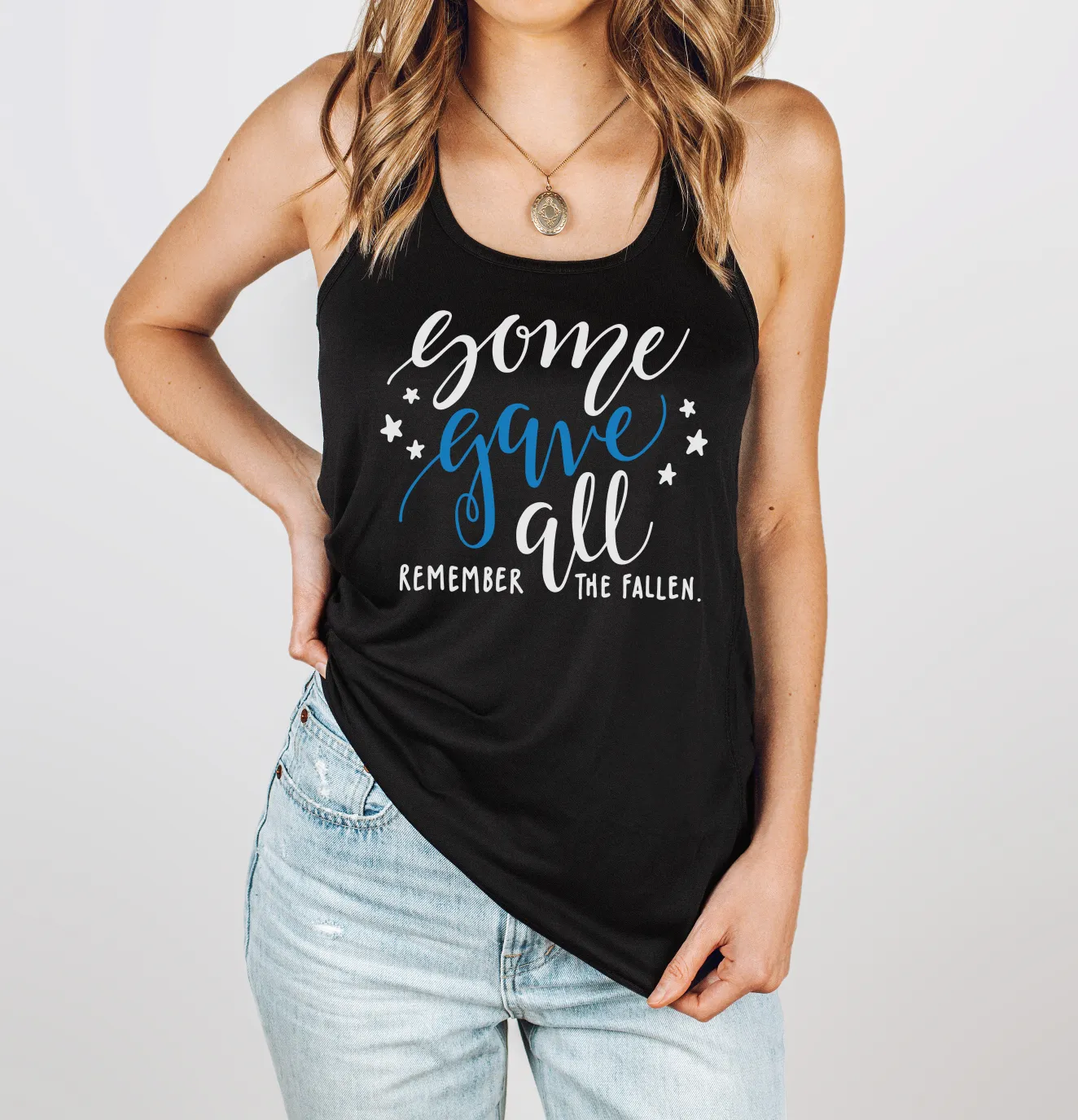 Some Gave All Script © Flowy Racerback Tank (Thin Blue Line)