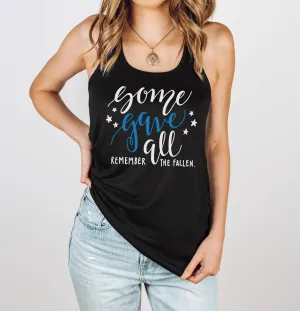 Some Gave All Script © Flowy Racerback Tank (Thin Blue Line)