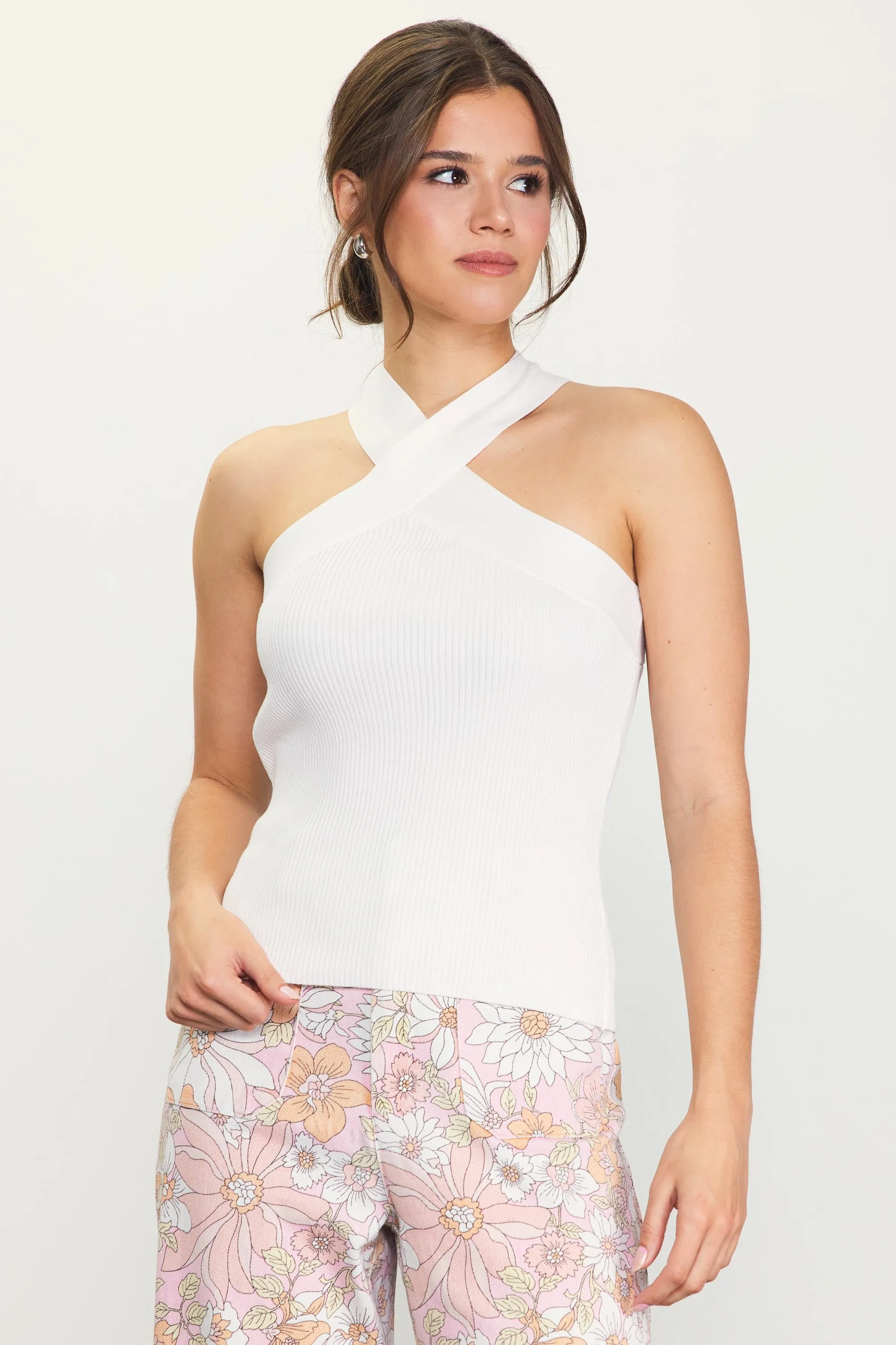 Something New Criss Cross Neck Knit Tank Top