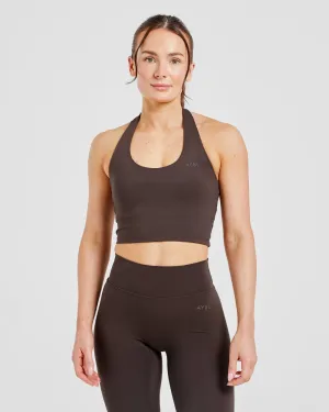Staple Halterneck Crop Top -  Coffee Brown