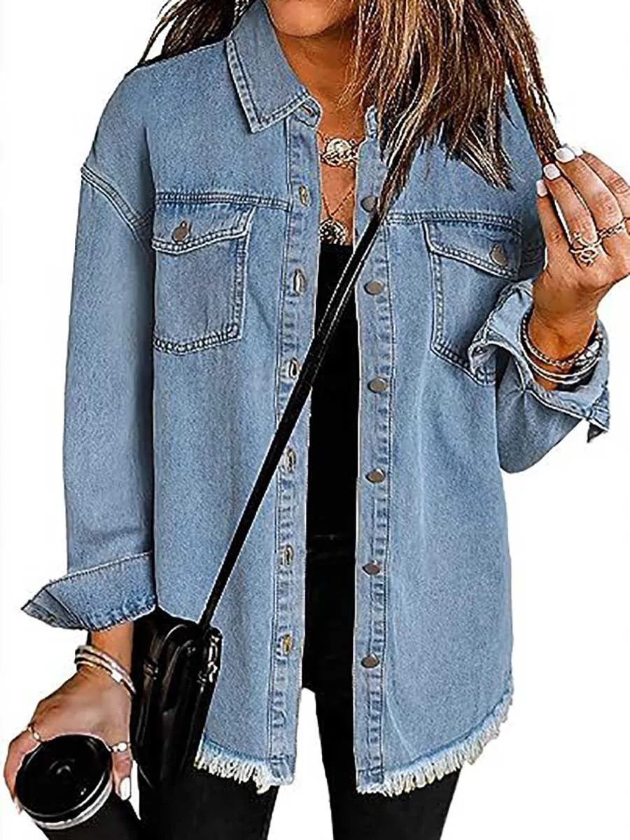 Stunncal Denim Lapel Loose Fit Shirt