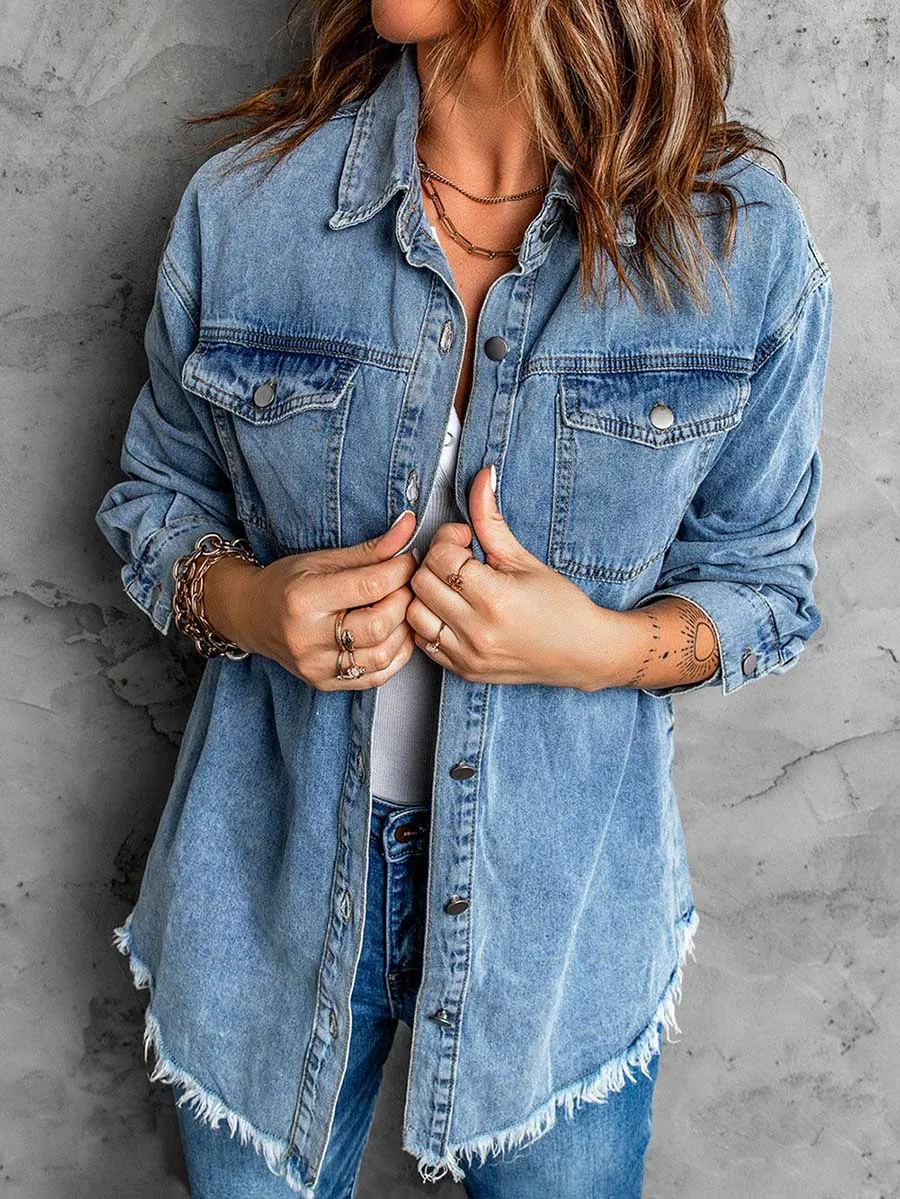 Stunncal Denim Lapel Loose Fit Shirt