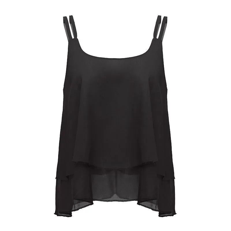 Style Fashion Women Tank Tops Casual Chiffon Double Layer Sleeveless Loose Solid Crop Top Plus Size S-4XL