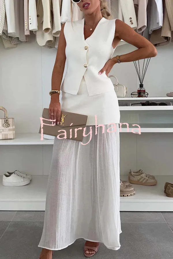 Stylish and Elegant Knit Gold Buttons V-neck Loose Vest