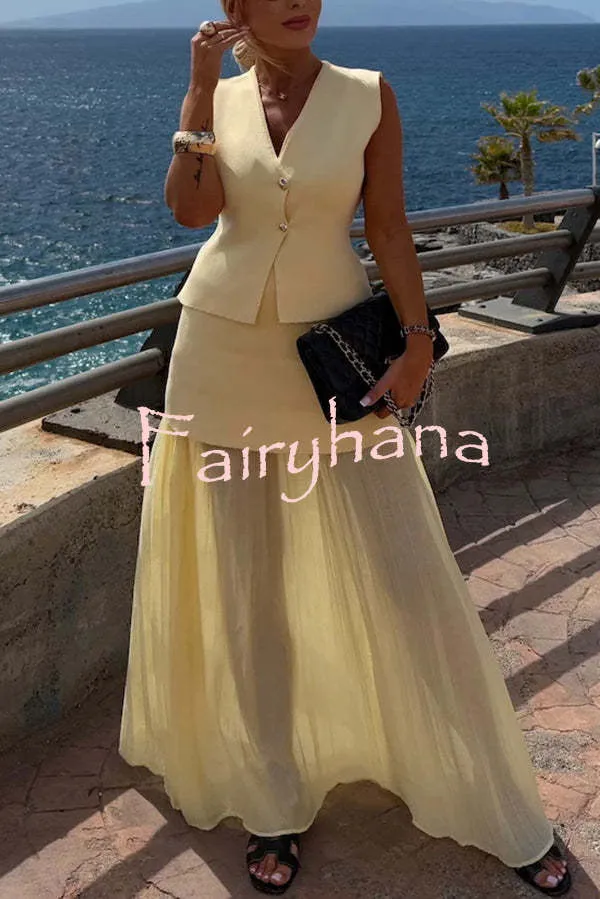 Stylish and Elegant Knit Gold Buttons V-neck Loose Vest