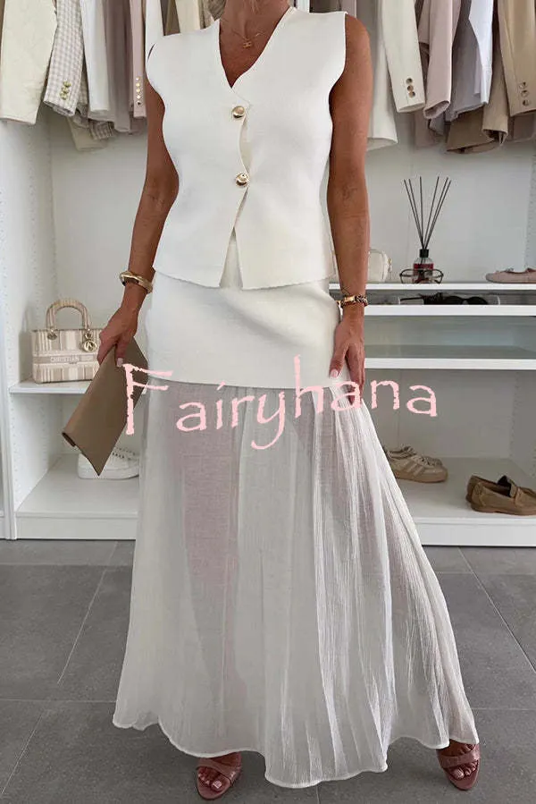 Stylish and Elegant Knit Gold Buttons V-neck Loose Vest