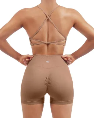 SUUKSESS Women Seamless Workout Sets Strappy Sports Bra High Waist Booty Shorts Outfits