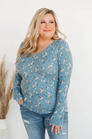 Sweet Aromas Floral Long Sleeve Top- Blue