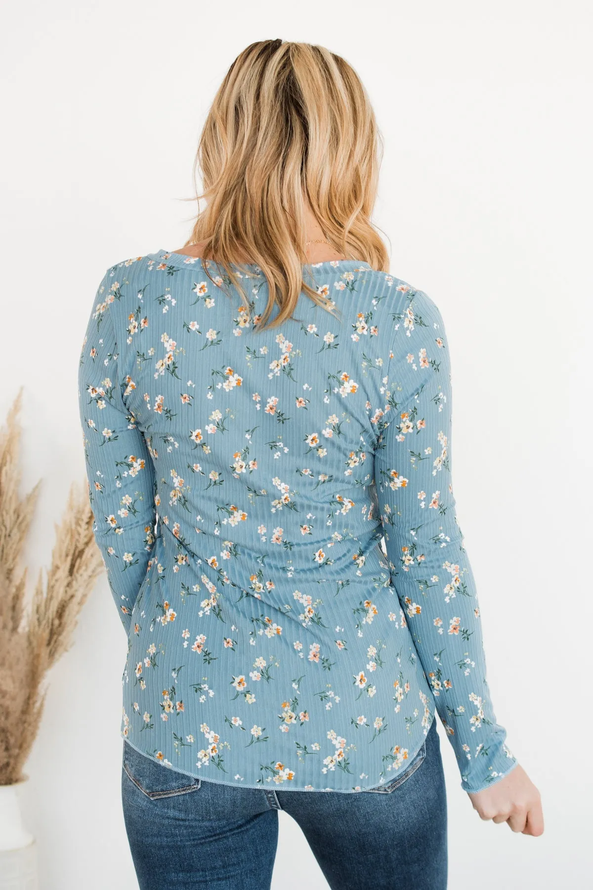 Sweet Aromas Floral Long Sleeve Top- Blue