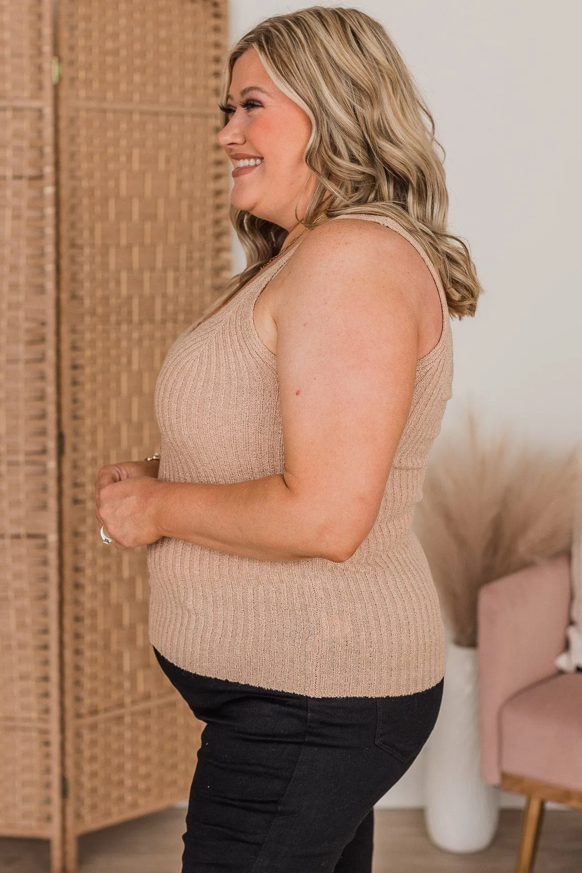 Sweet Intentions Ribbed Knit Tank Top- Light Taupe