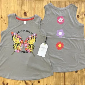 Sweet Soul Let Your Dreams Fly Free Butterfly Floral Graphic Tank - Ash