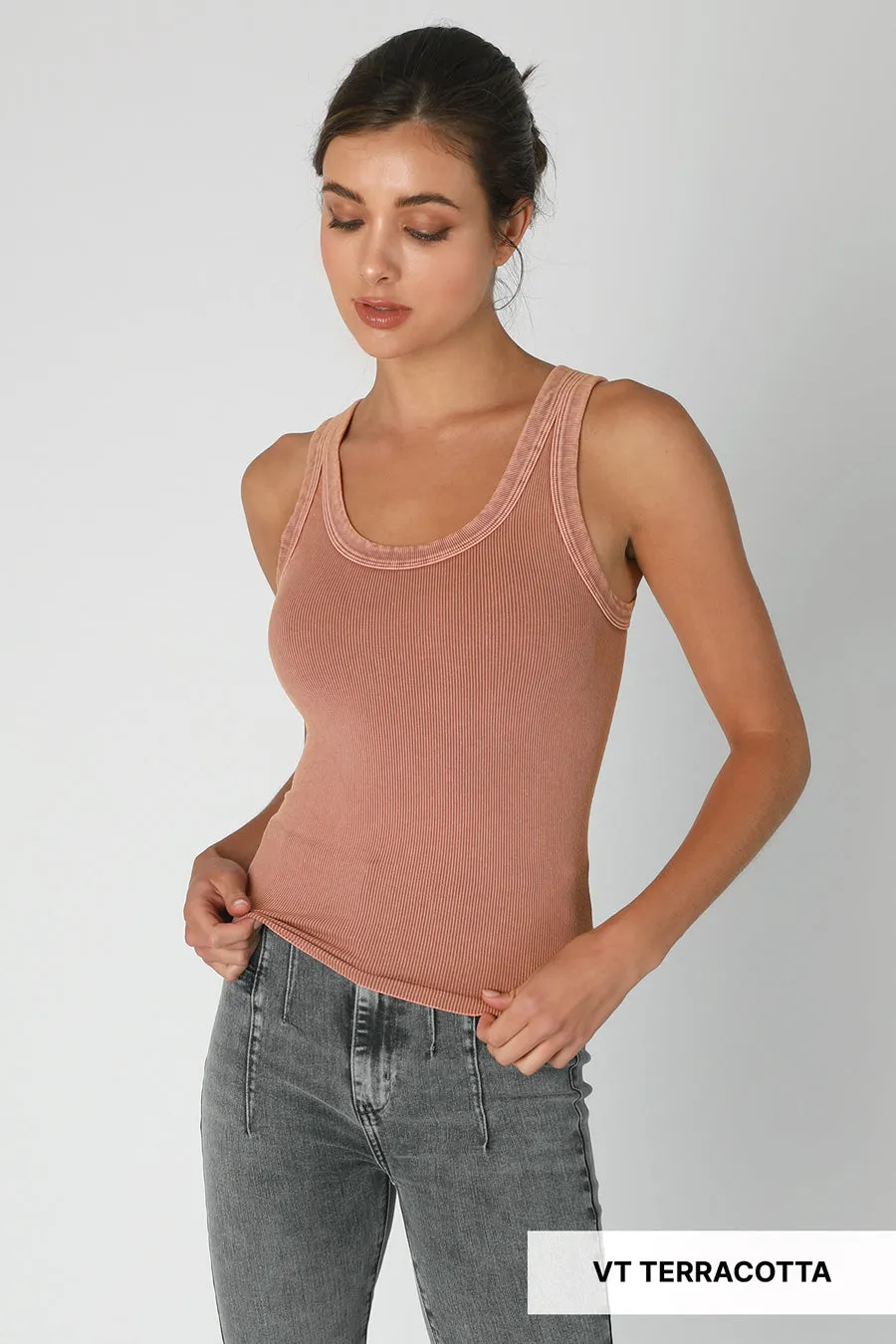 The Caitlan Vintage Wash Reversible Ribbed Tank