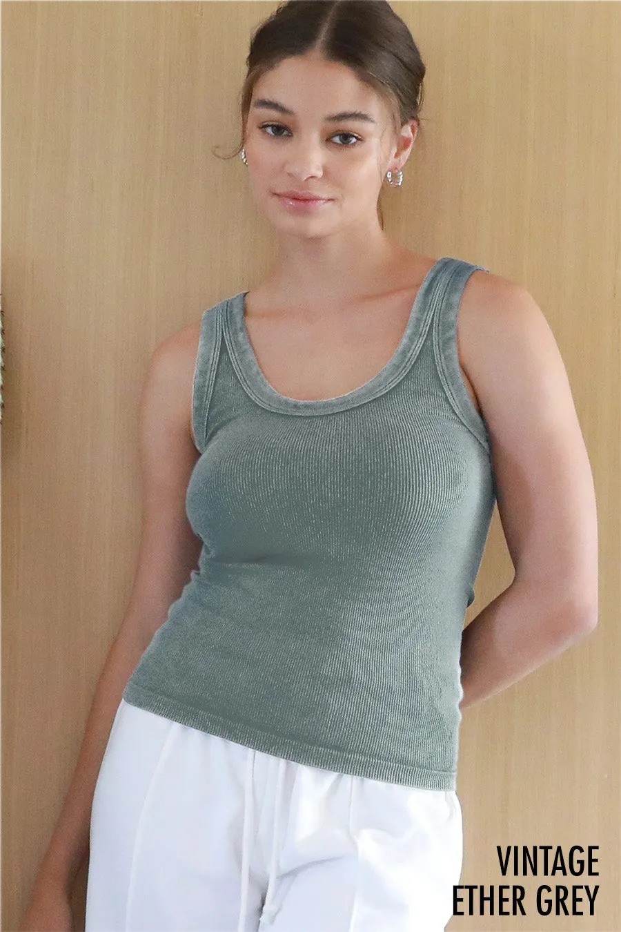The Caitlan Vintage Wash Reversible Ribbed Tank