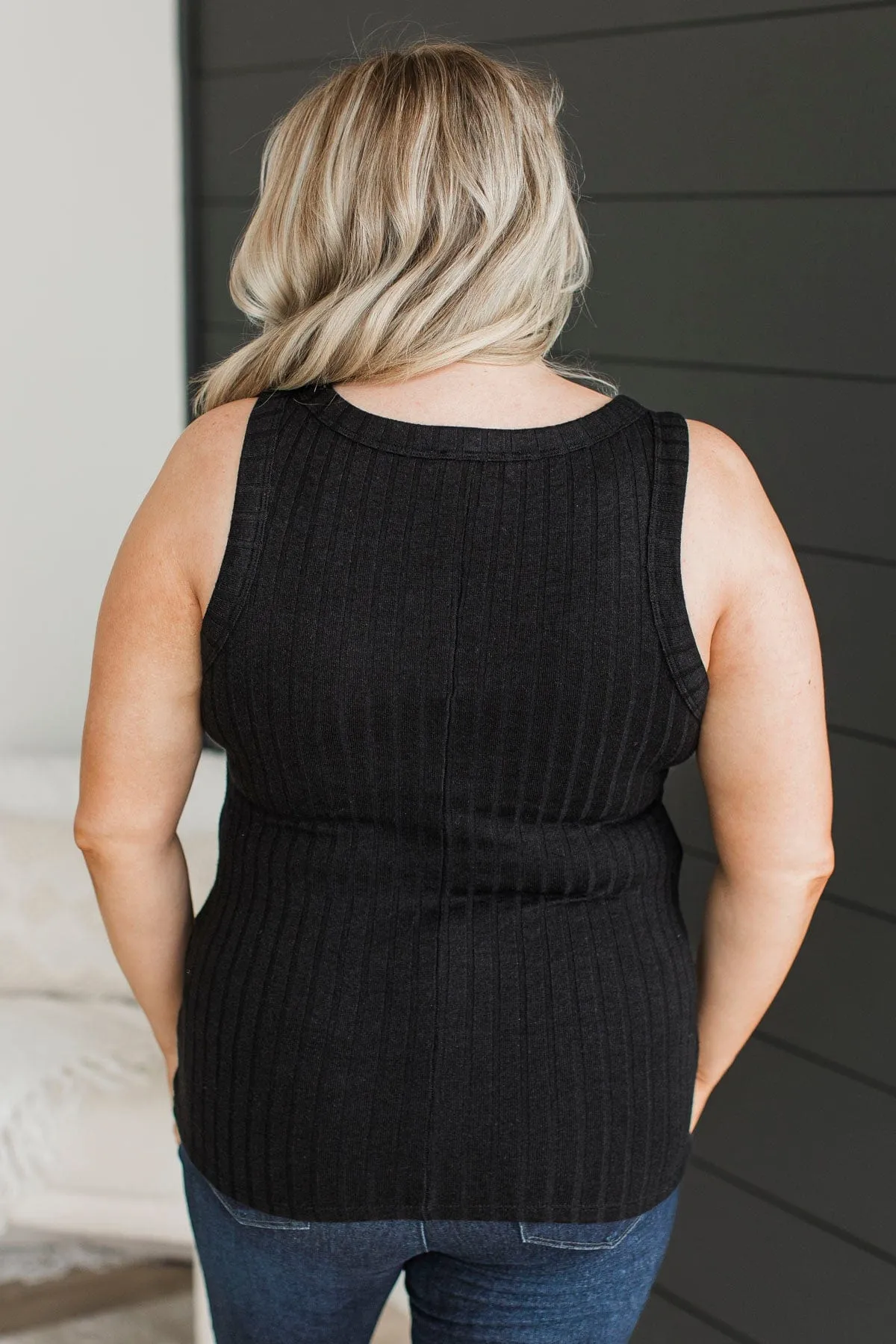 Think I Love This Ribbed Tank Top- Black