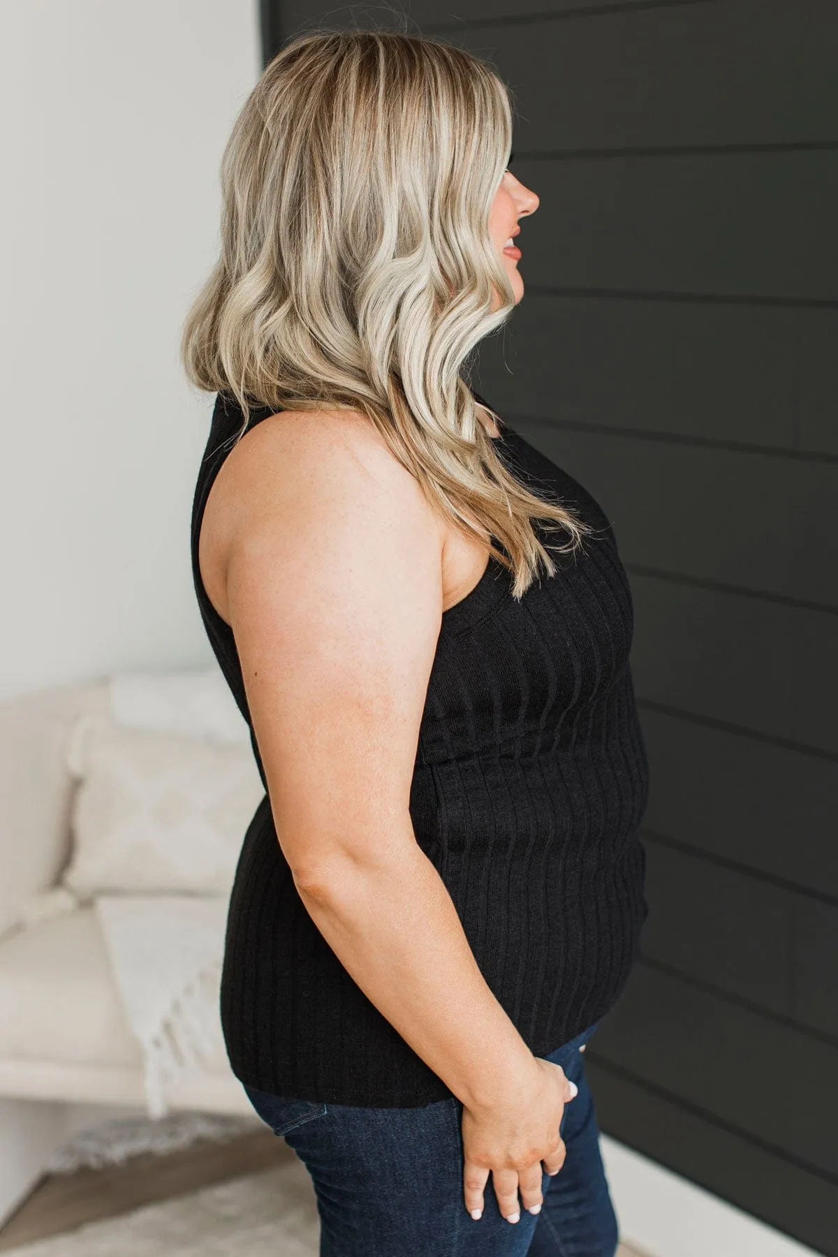 Think I Love This Ribbed Tank Top- Black