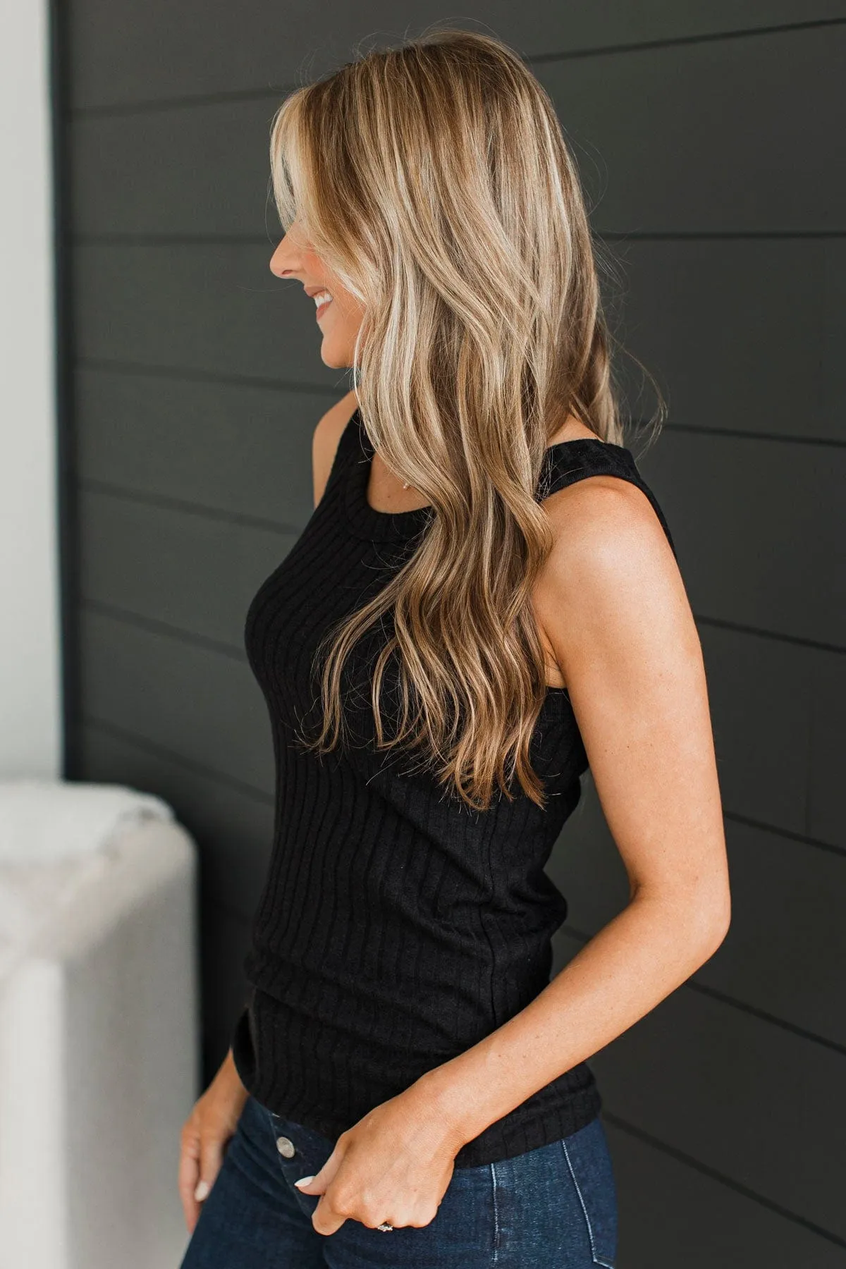Think I Love This Ribbed Tank Top- Black