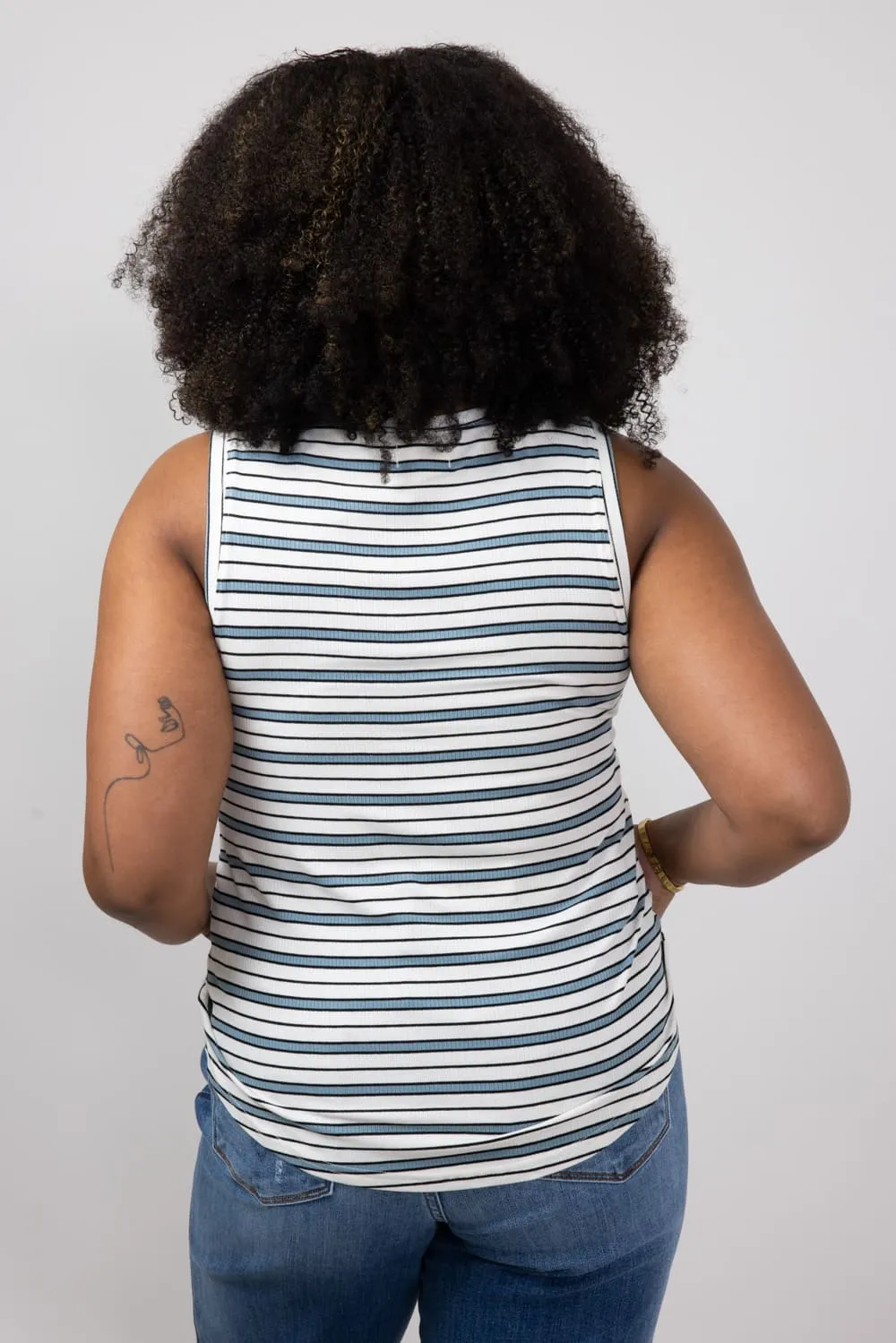 Thread & Supply Euclid Striped Tank Top for Women in White/Sky Blue | T1562RSTS-WHITESKYBLUE