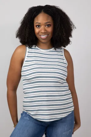 Thread & Supply Euclid Striped Tank Top for Women in White/Sky Blue | T1562RSTS-WHITESKYBLUE