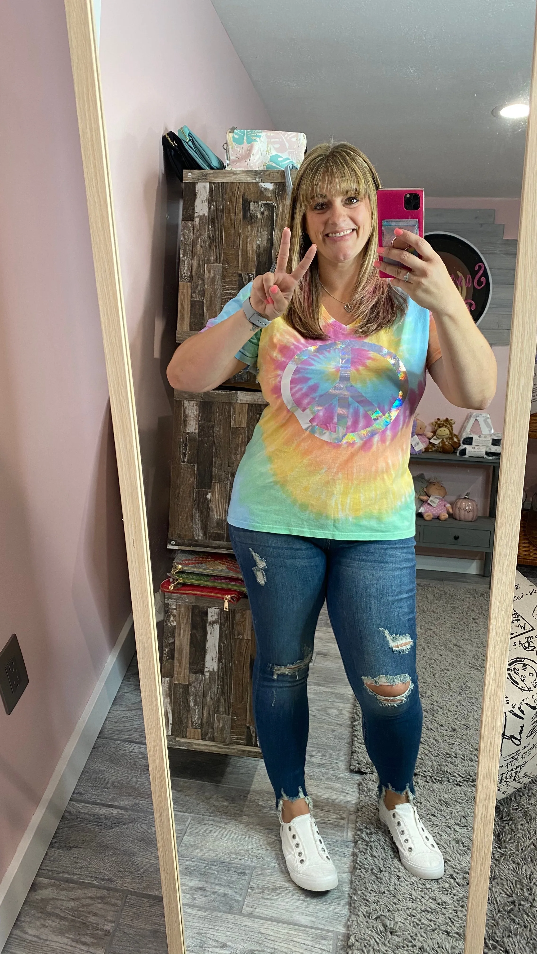 Tie Dye Tee with Holographic Peace Sign