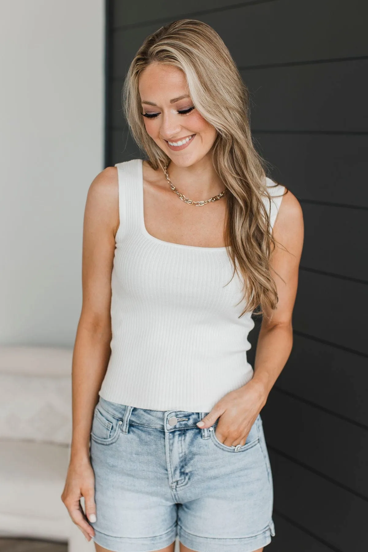 Trust Myself Square Neck Tank Top- Off-White
