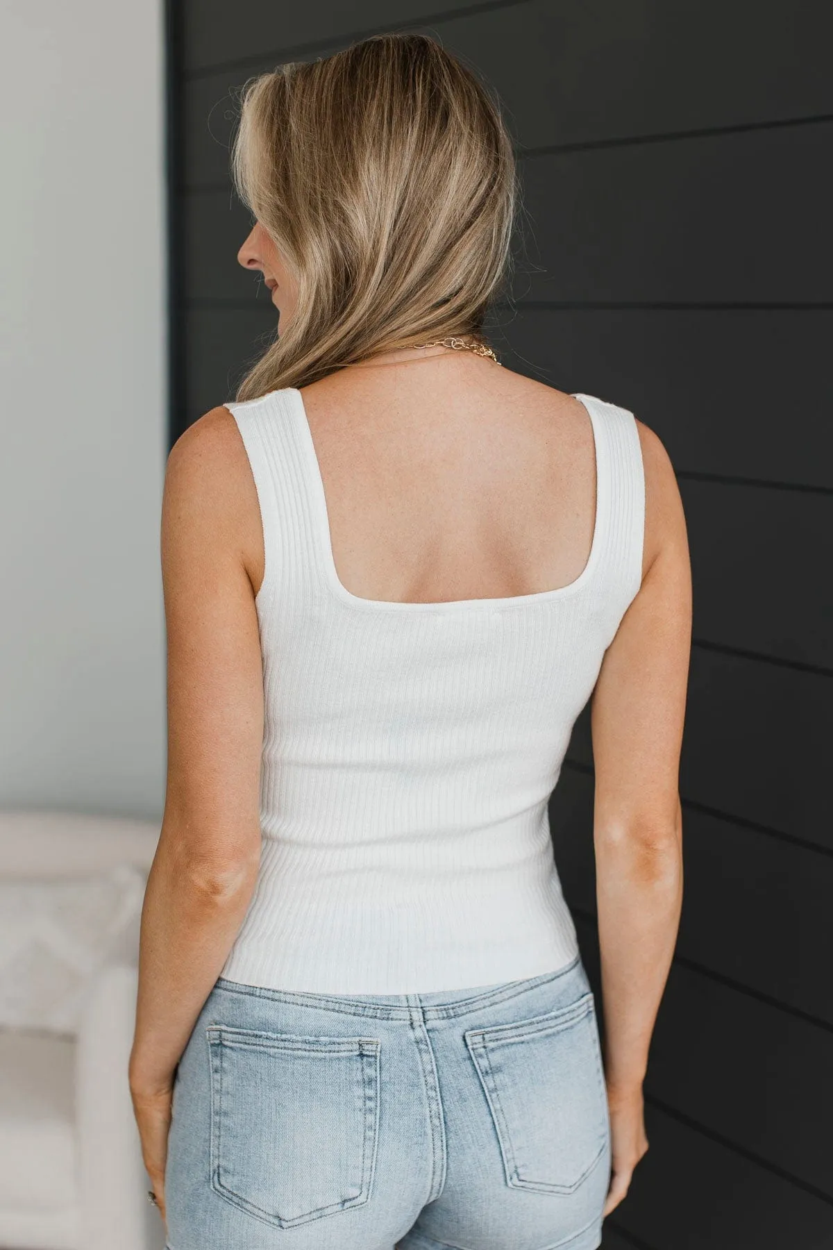 Trust Myself Square Neck Tank Top- Off-White