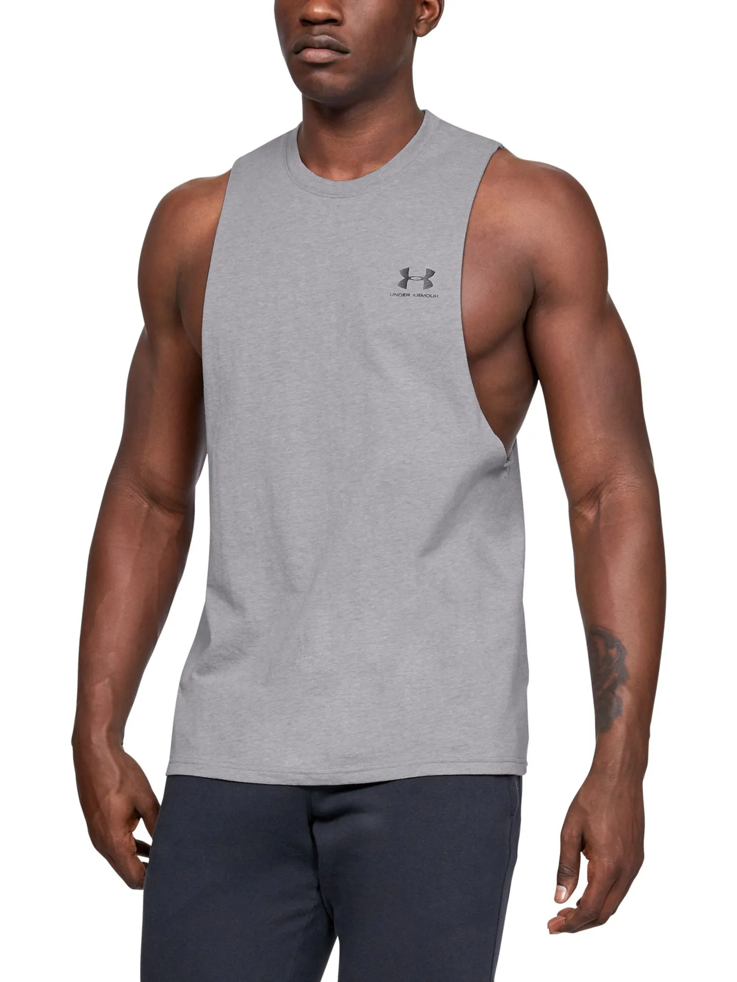 Under Armour Men's Left Chest Cut Off Tank Top Steel Light Heather/Steel MD