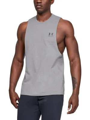 Under Armour Men's Left Chest Cut Off Tank Top Steel Light Heather/Steel MD