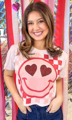 Valentine Sequin Smiley Graphic Crop Top