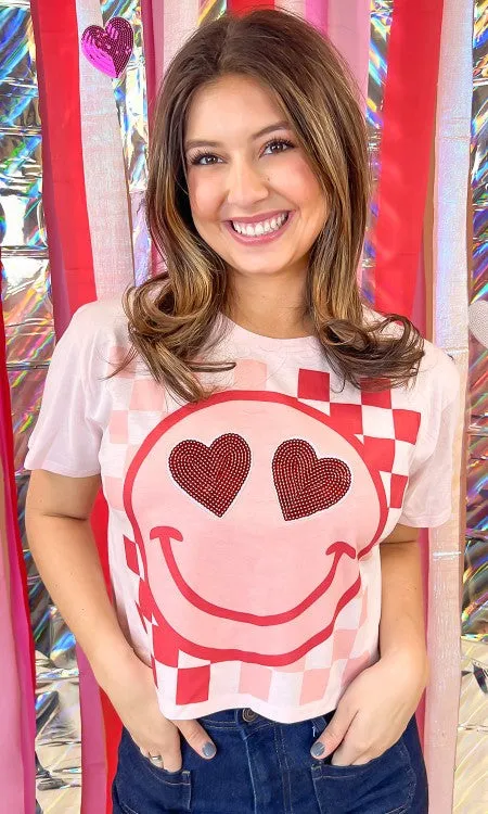 Valentine Sequin Smiley Graphic Crop Top