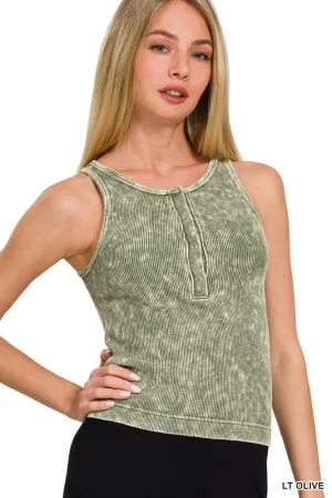 WASHED RIBBED BUTTON -UP TANK TOP