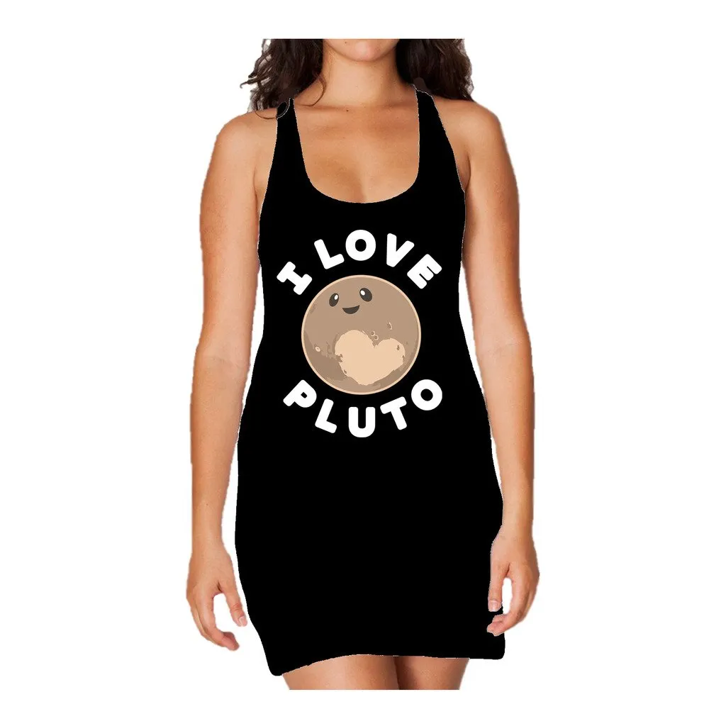 Weird Science I Love Pluto Official Women's Long Tank Dress (Black)