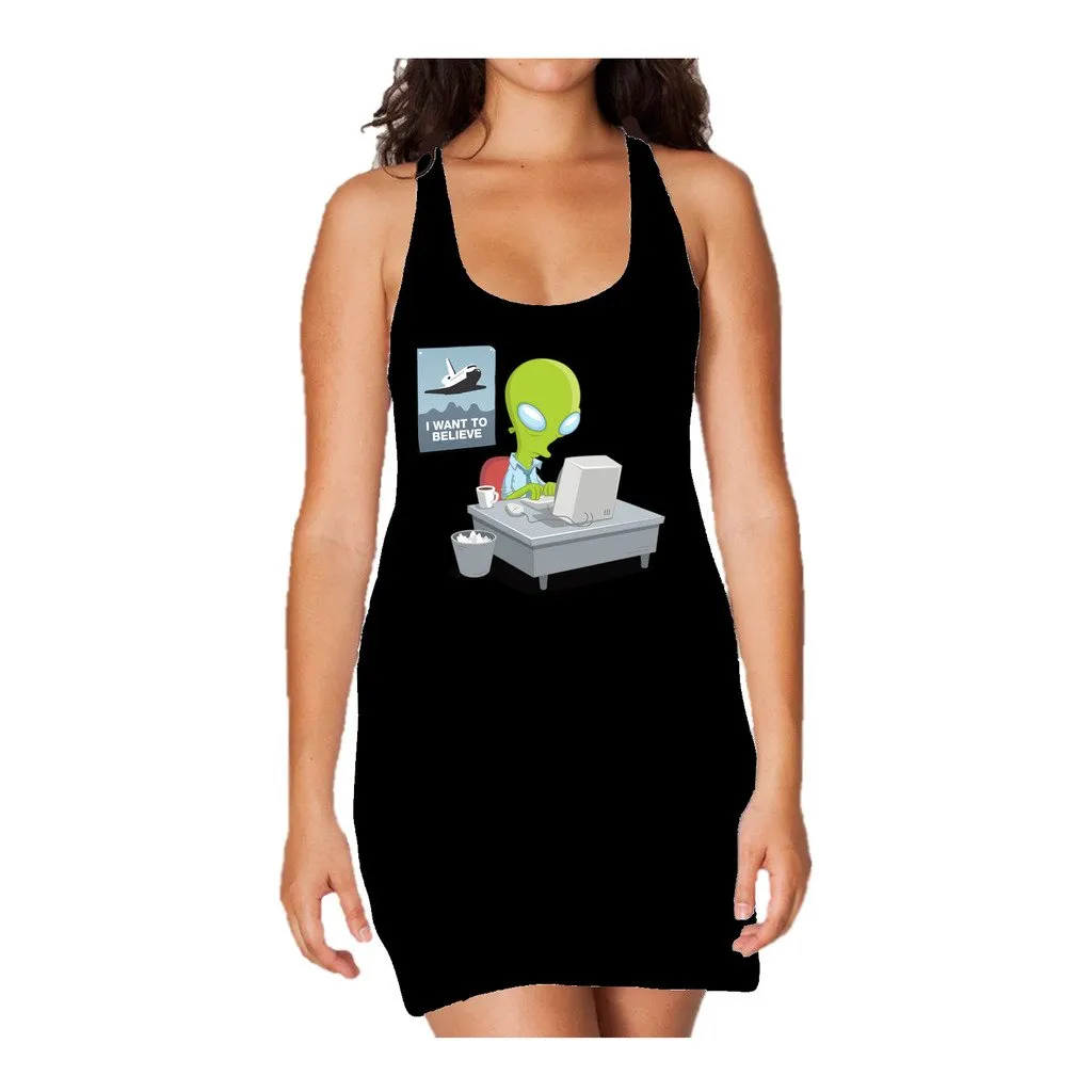 Weird Science I Want To Believe Official Women's Long Tank Dress (Black)