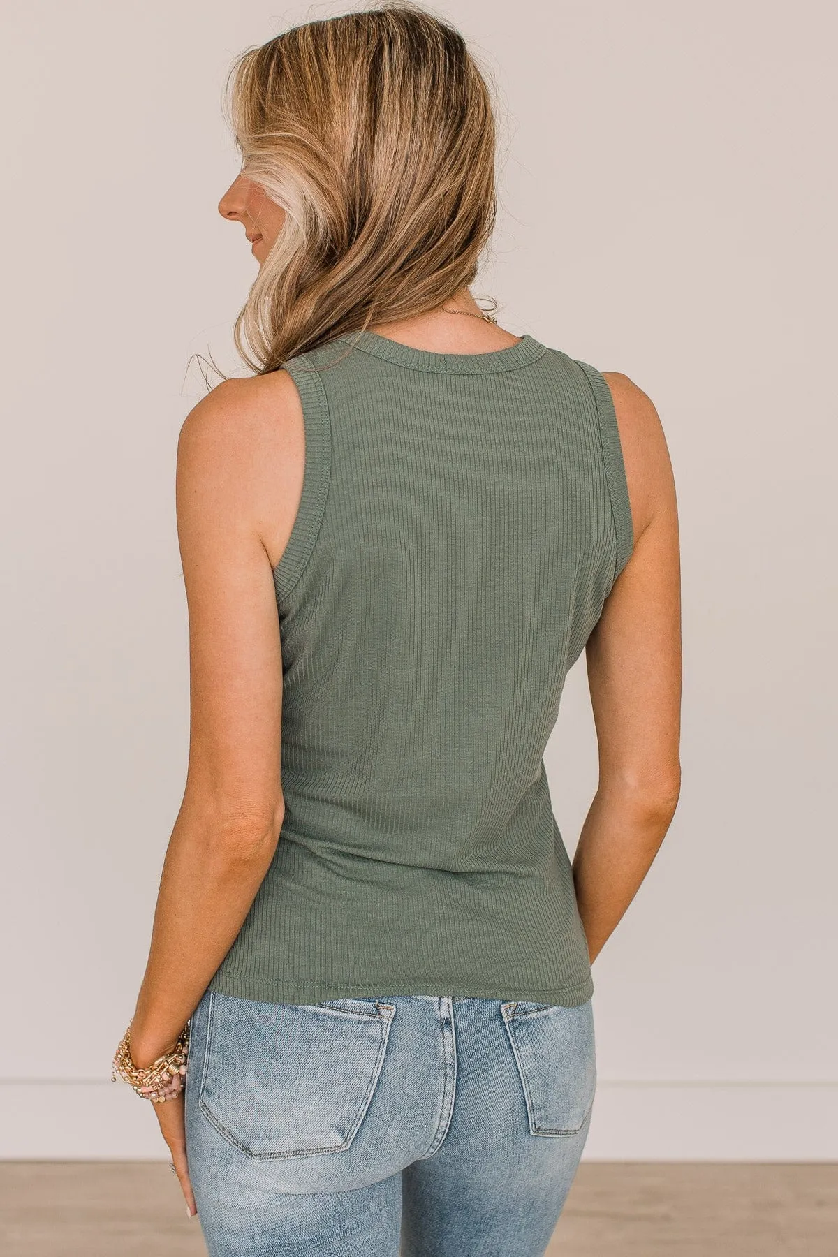 Where To Now Ribbed Knit Tank Top- Olive