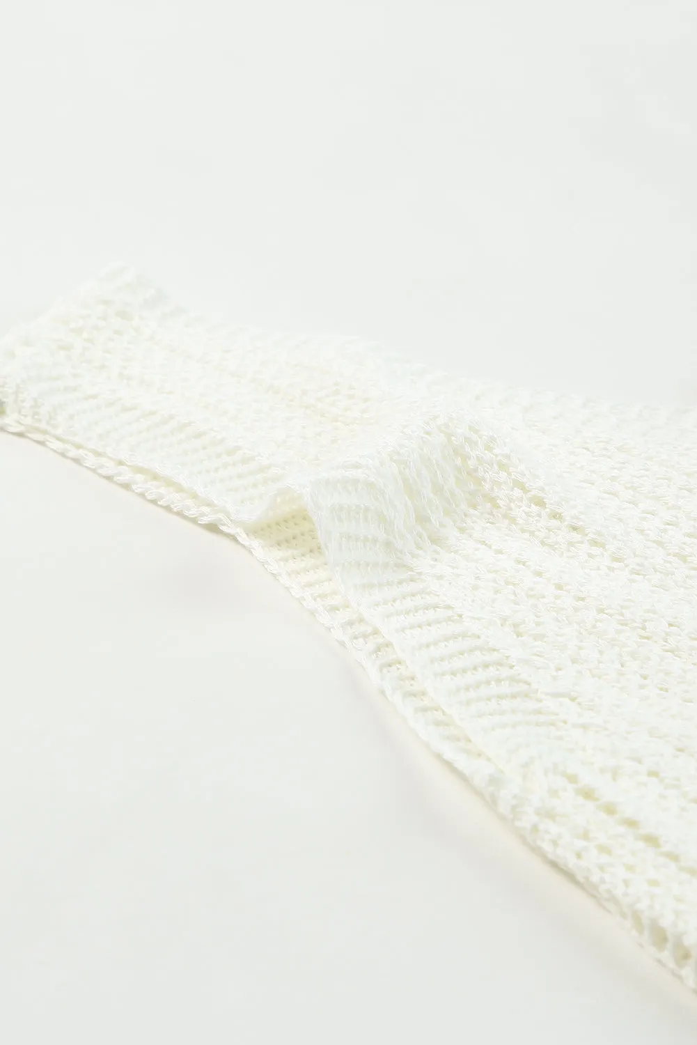 White Hollowed Knit V Neck Tank Top