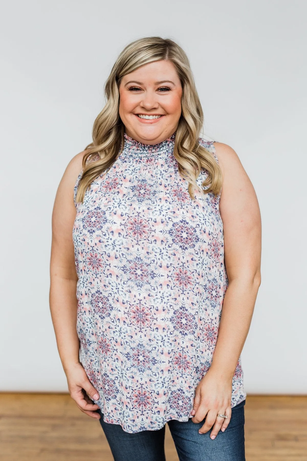With A Smile Geo Print Tank Top- Mauve & Blue