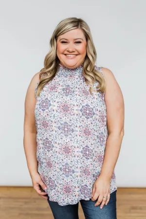 With A Smile Geo Print Tank Top- Mauve & Blue