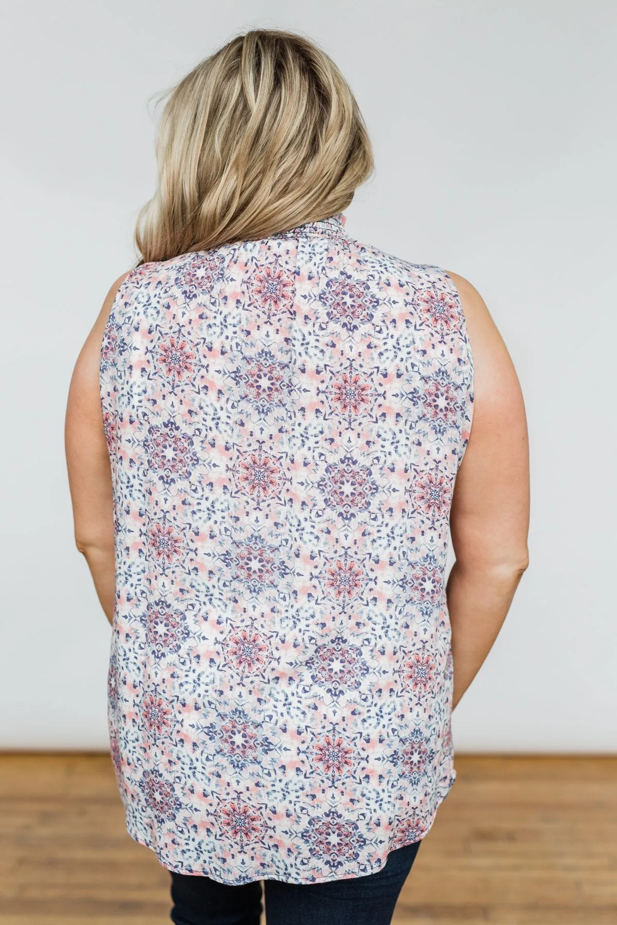 With A Smile Geo Print Tank Top- Mauve & Blue