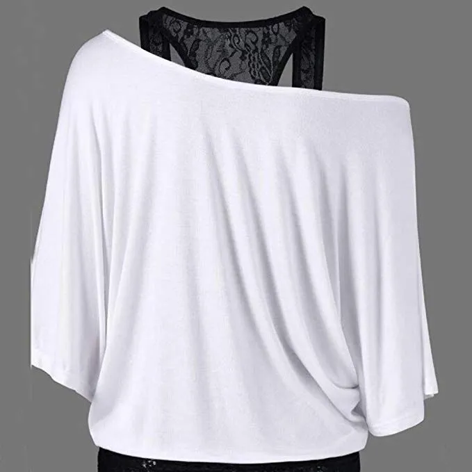 Women Sexy Fashion Lace Loose Long Sleeve Tank Tops Shirt Plus Size