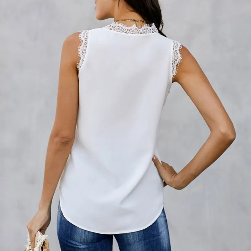 Women Solid V-Neck Sleeveless Loose Tank Tops
