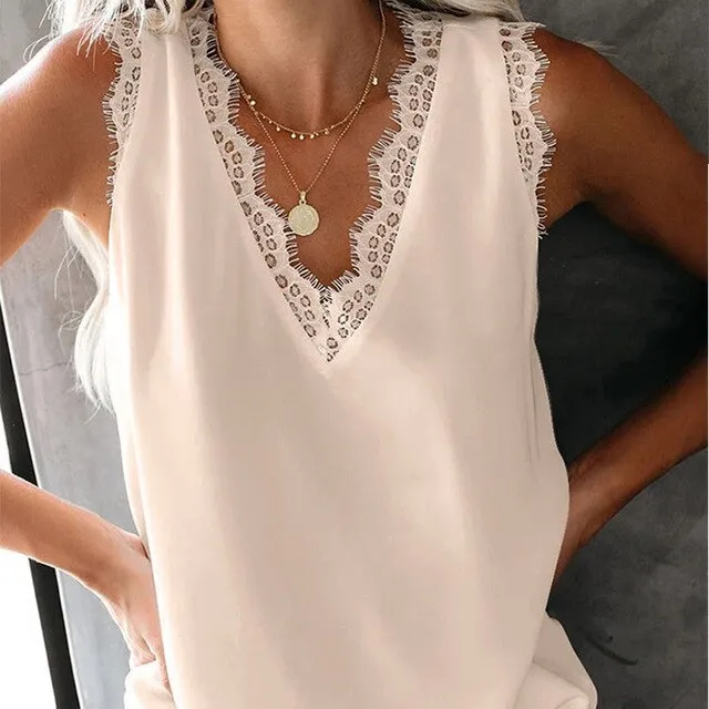 Women Solid V-Neck Sleeveless Loose Tank Tops