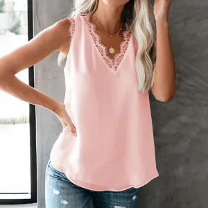 Women Solid V-Neck Sleeveless Loose Tank Tops