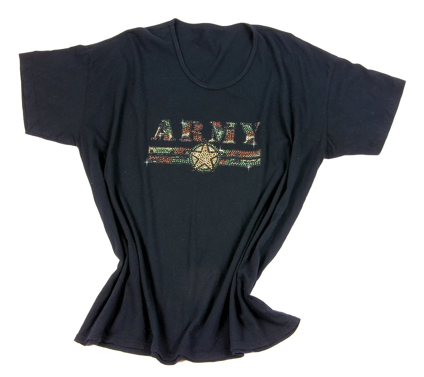 Women's Black US Army Rhinestone Boyfriend T-shirt