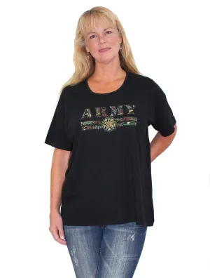 Women's Black US Army Rhinestone Boyfriend T-shirt