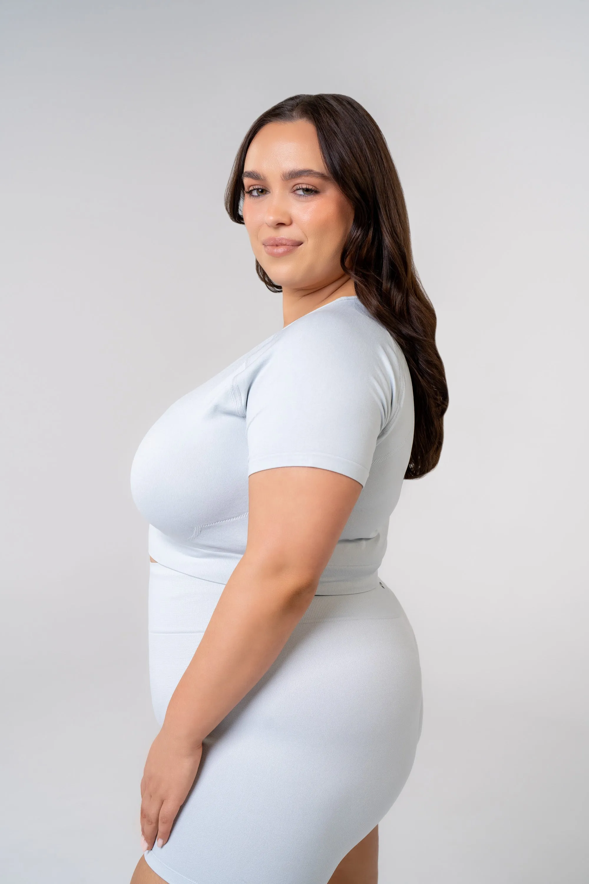 Women's Short Sleeve Compression Crop - Glacier Grey