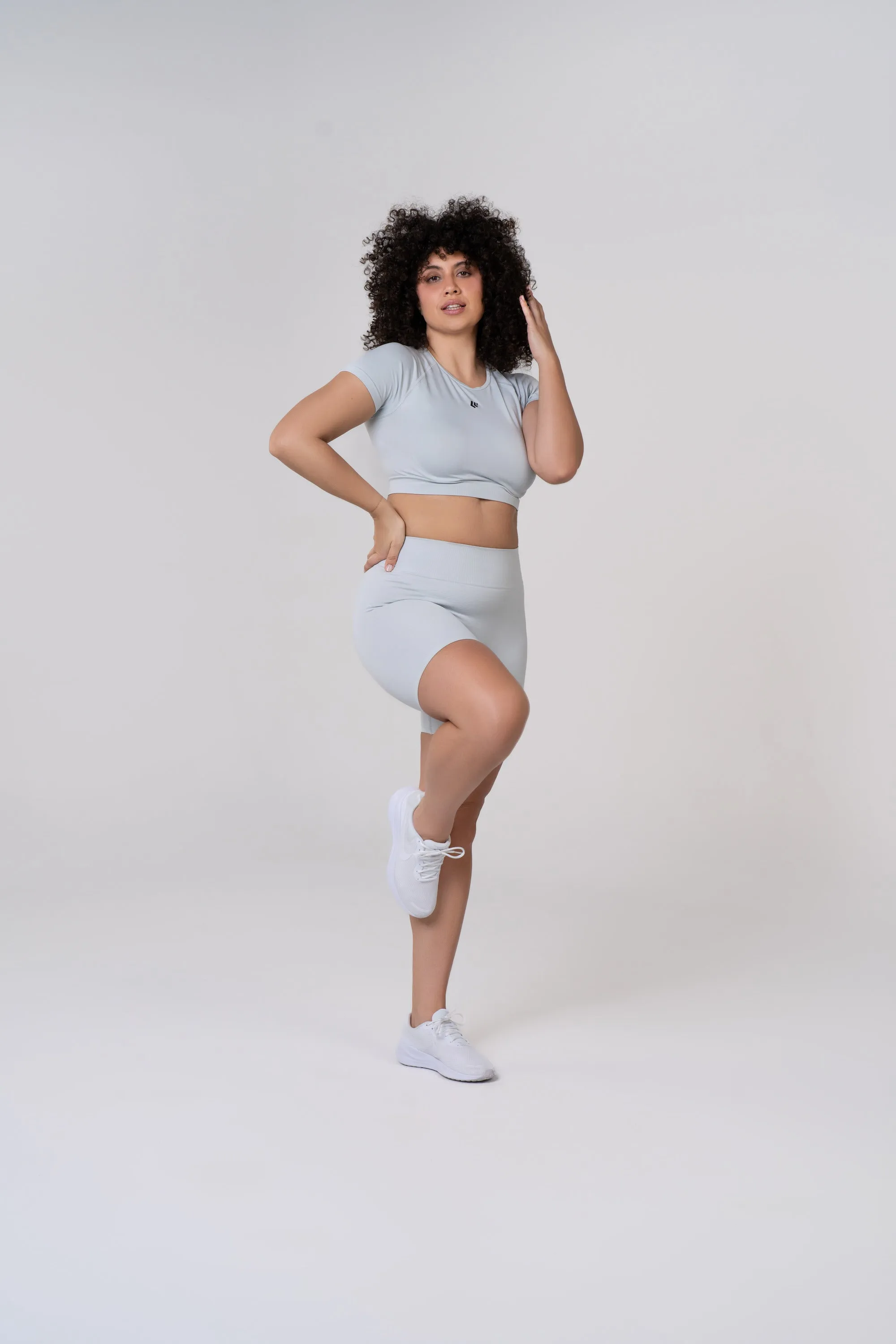 Women's Short Sleeve Compression Crop - Glacier Grey