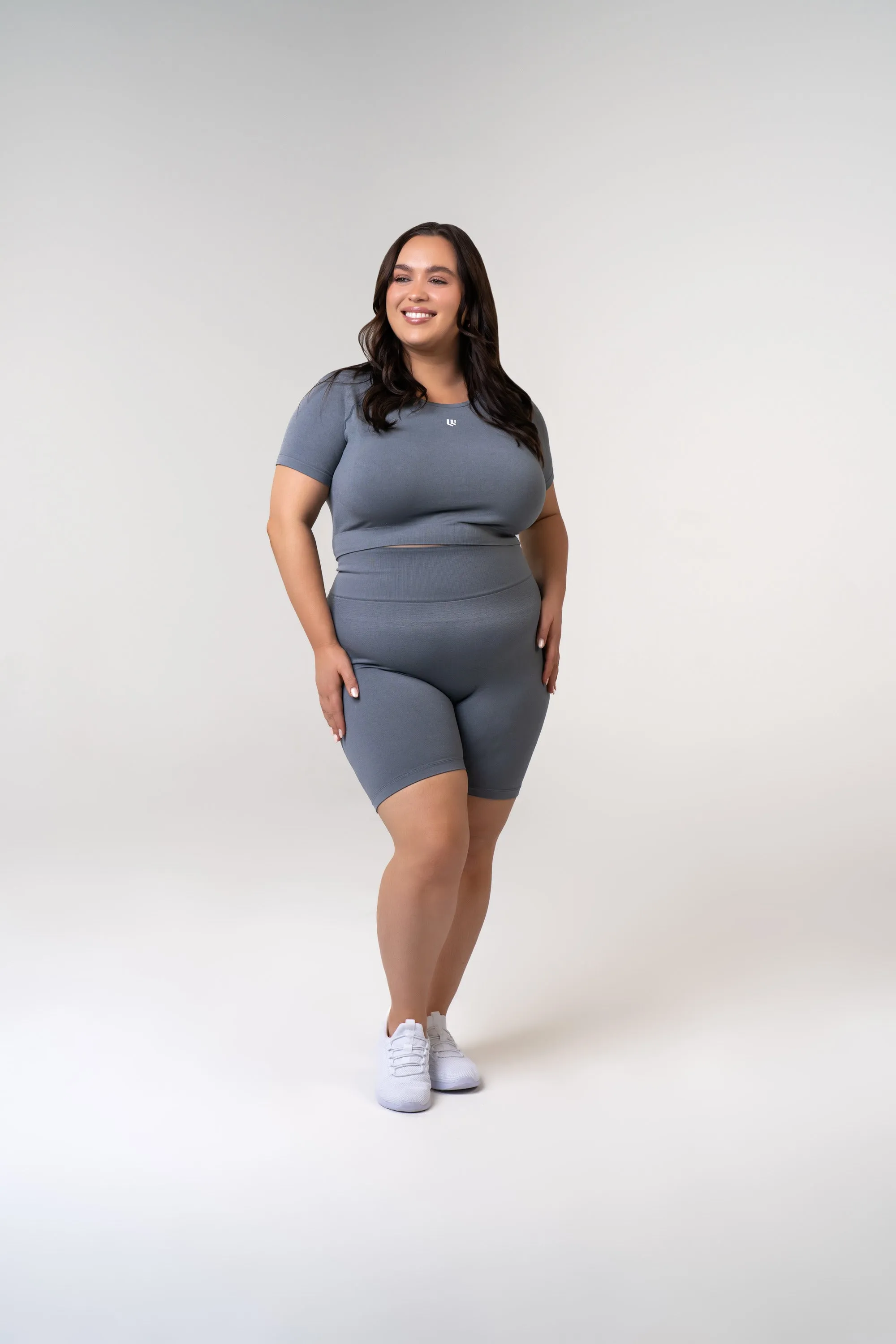 Women's Short Sleeve Compression Crop - Glacier Grey