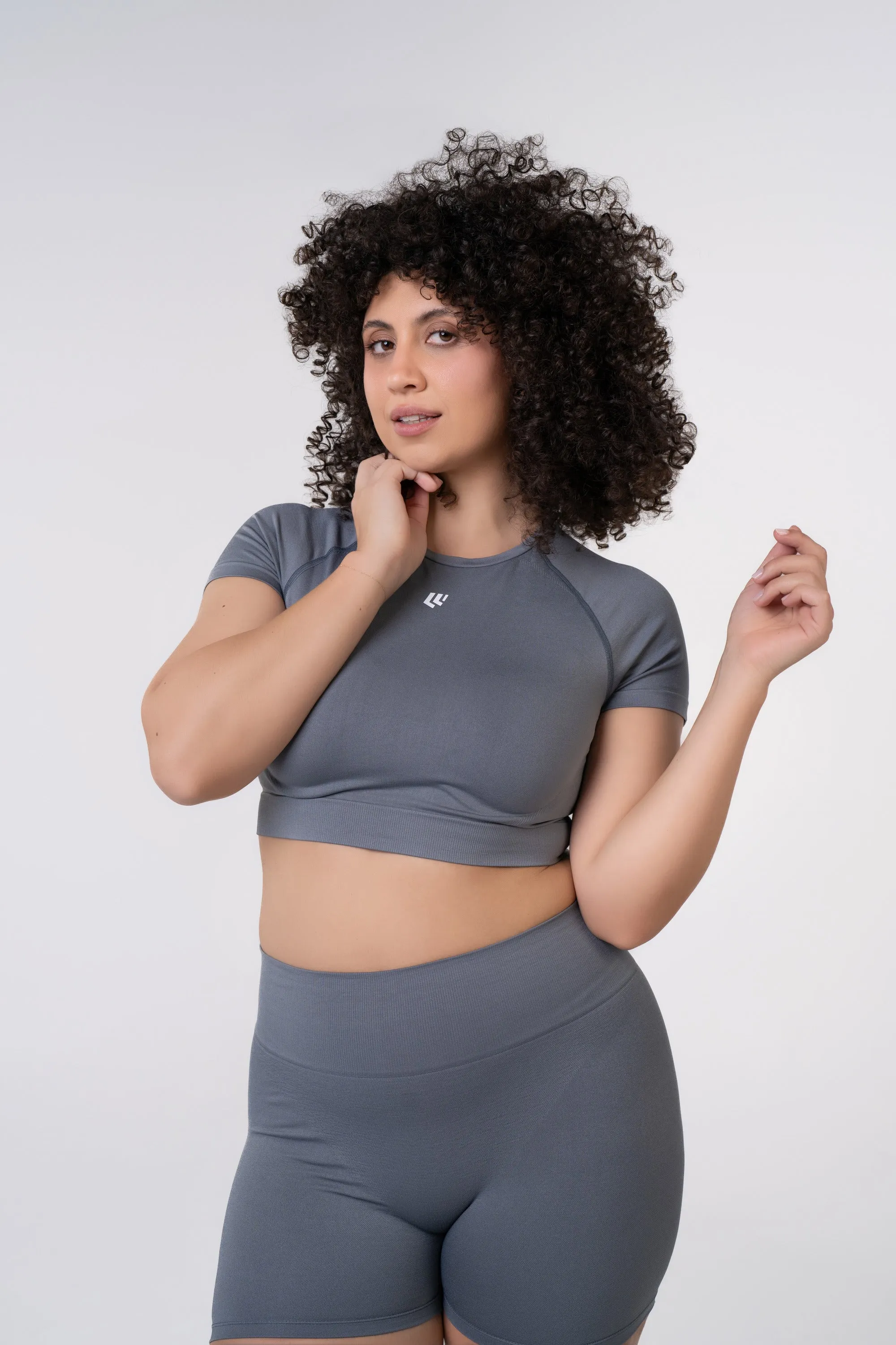 Women's Short Sleeve Compression Crop - Glacier Grey