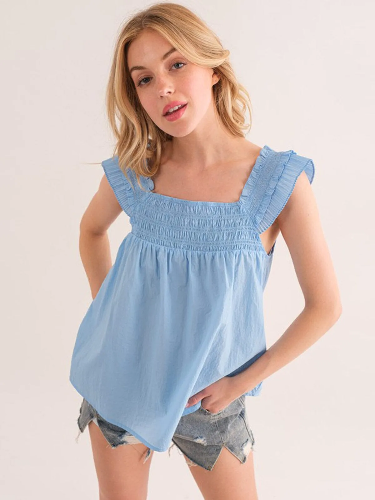 WOMEN'S SLEEVELESS SMOCK NACK TUNIC TANK TOP