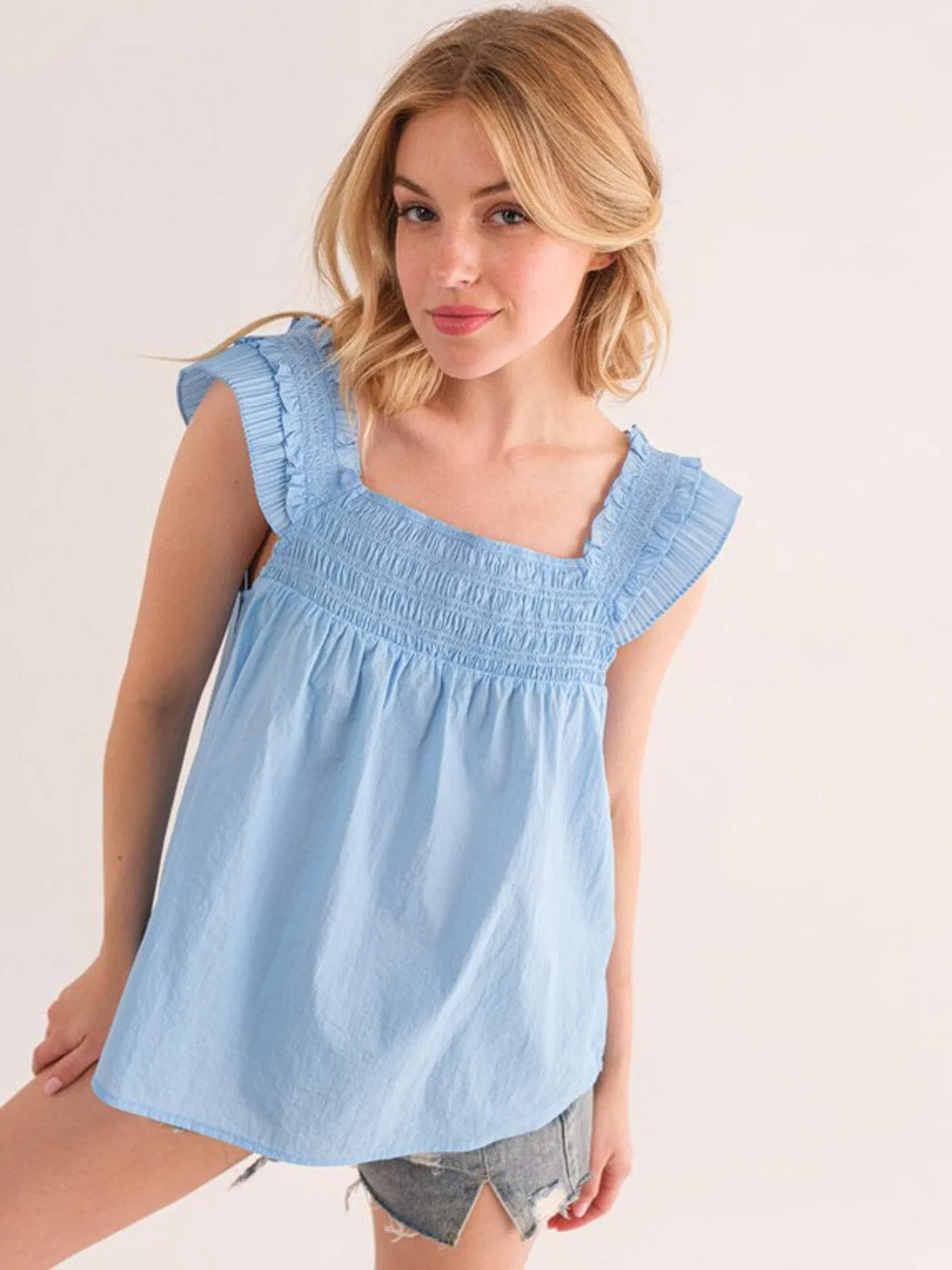 WOMEN'S SLEEVELESS SMOCK NACK TUNIC TANK TOP